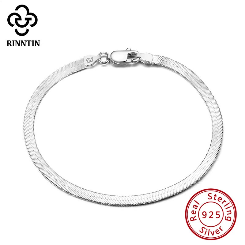Rinntin 925 Sterling Silver Italian 3mm/4.5mm Flexible Flat Herringbone Chain Bracelet for Women Men Bangle Jewelry SB107 241228