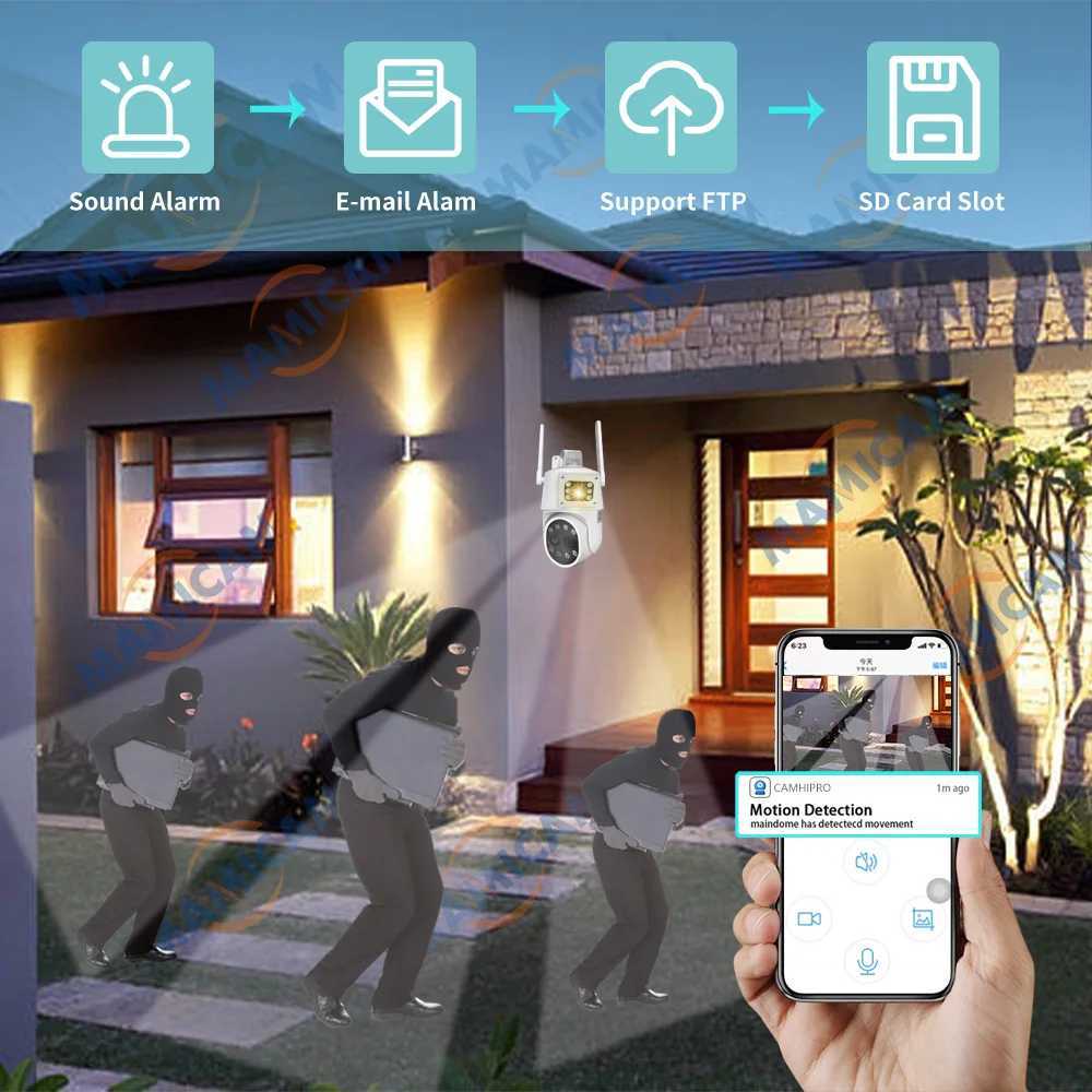 WIFI Surveillance Camera 4K 3G 4G SIM LET Camera Security Protection Three Lens Dual Sn CCTV RJ45 LAN Two Way Audio NightXJ241228