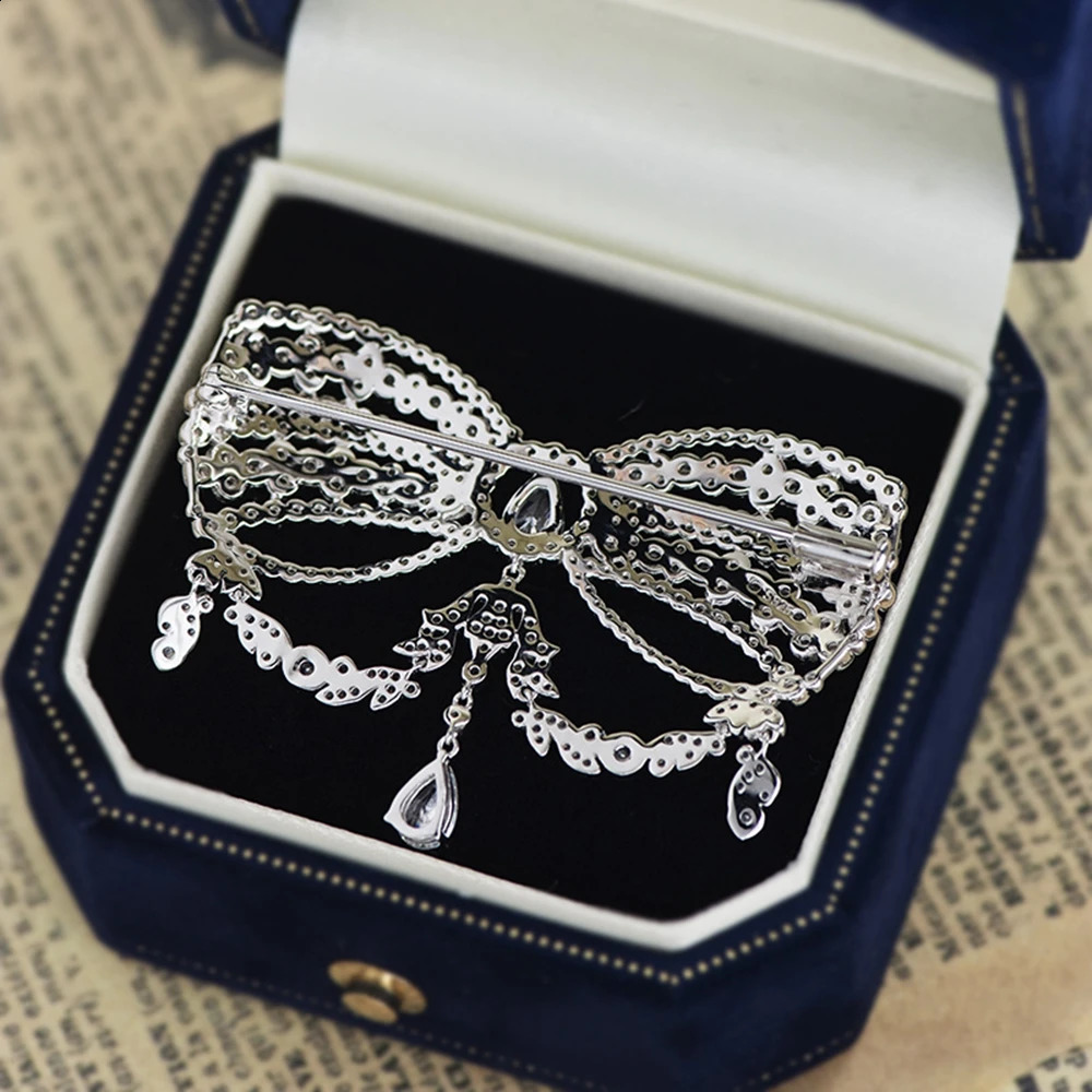 Wong Rain Romantic 100% 925 Sterling Sliver Lab Sapphire Gemstone Sparkling Elegant Bowknot Brooch Brooches Fine Jewelry Gifts 241227