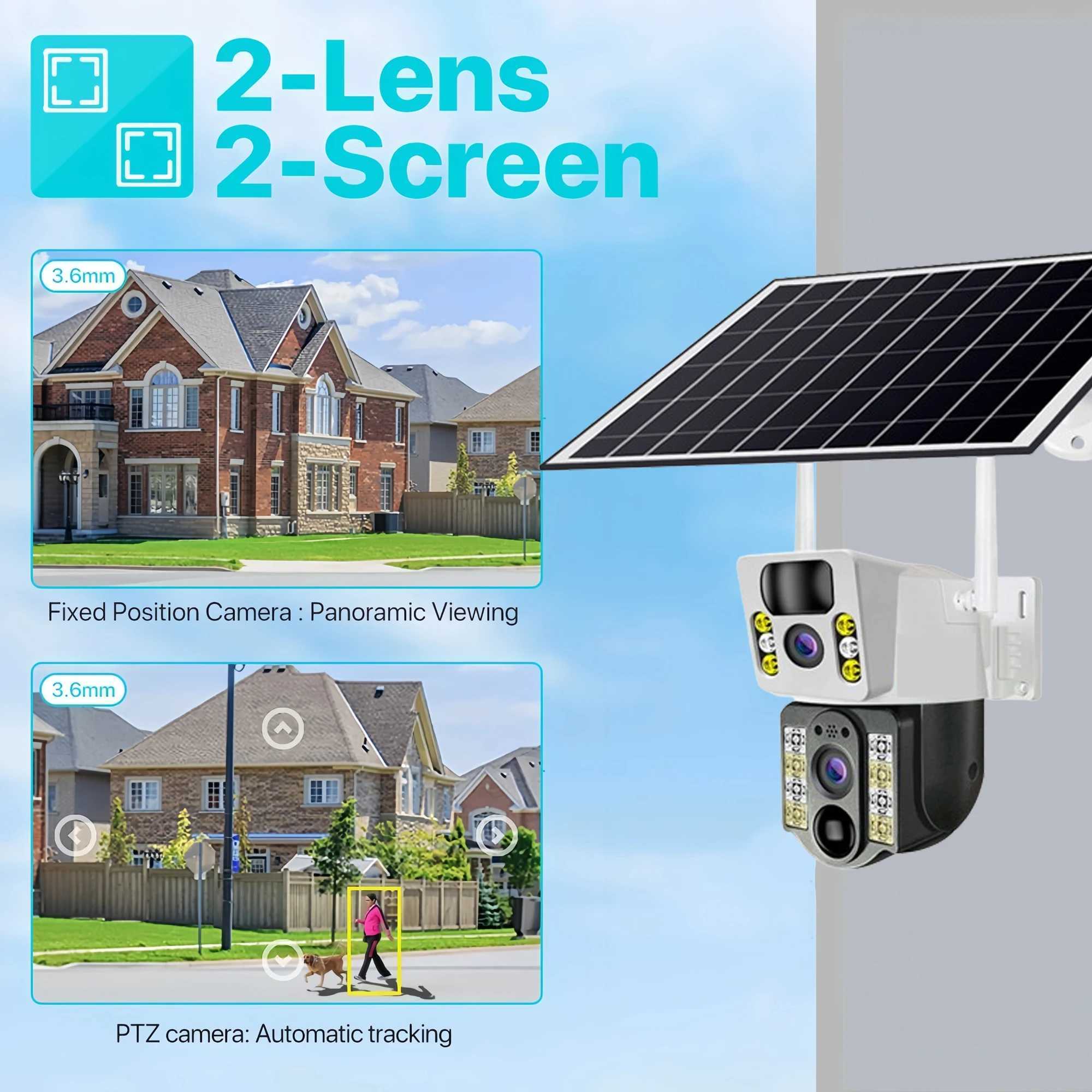 4K Solar Camera 4G SIM Card Dual Lens 8MP HD Night Vision IP CCTV Surveillance PTZ PIR Human Detection Al Waterproof CameraXJ241228