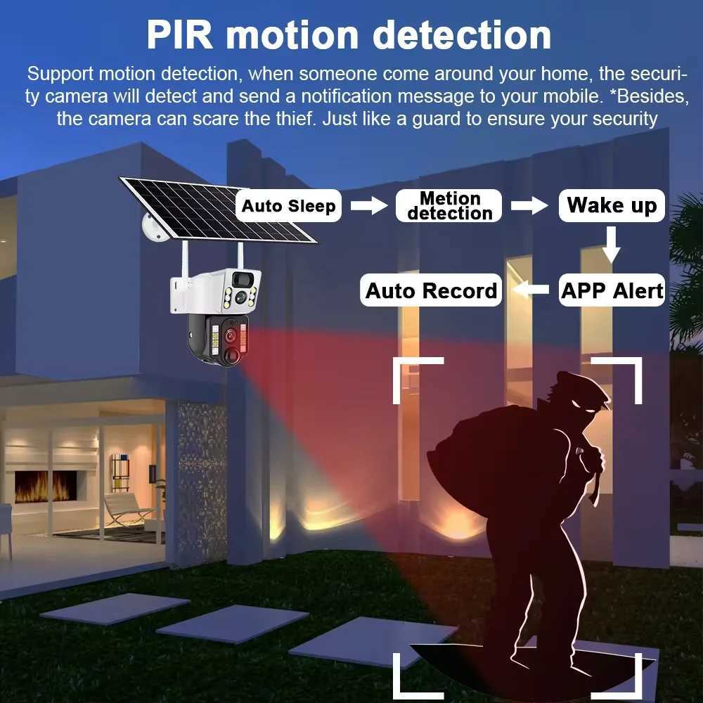 4K Solar Camera 4G SIM Card Dual Lens 8MP HD Night Vision IP CCTV Surveillance PTZ PIR Human Detection Al Waterproof CameraXJ241228