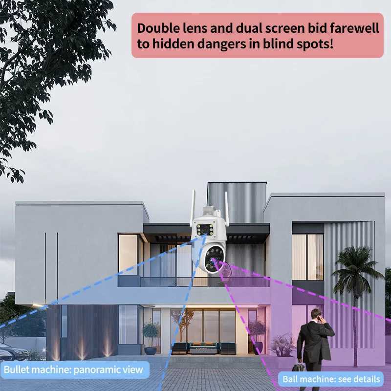 WIFI Surveillance Camera 4K 3G 4G SIM LET Camera Security Protection Three Lens Dual Sn CCTV RJ45 LAN Two Way Audio NightXJ241228