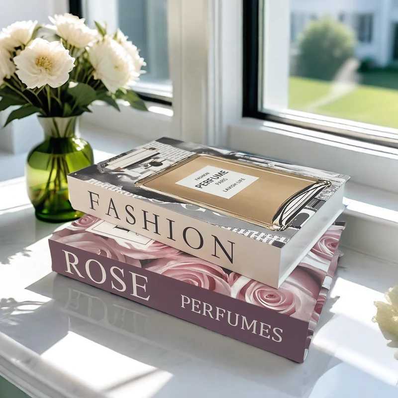 Luxury Perfume Fake Book Storage Box Rose Decorative Books Fashion Magazine Coffee Table Books Home Decor Shooting Props BedroomXJ241228