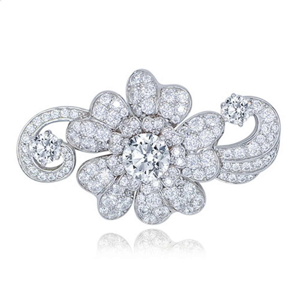 Vinregem Sparkling Lab Created Sapphire Gemstone Elegant Flower Brooches 100% 925 Sterling Silver Fine Jewelry Anniversary Gifts 241227