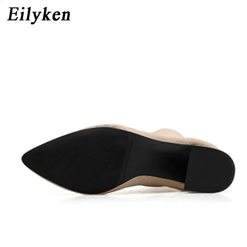 EilyKen Autumn Winter Knitted Stretch Fabric Socks Women Low Heel Short Boots Gray Pointed Toe Female Ankle Booties 241223