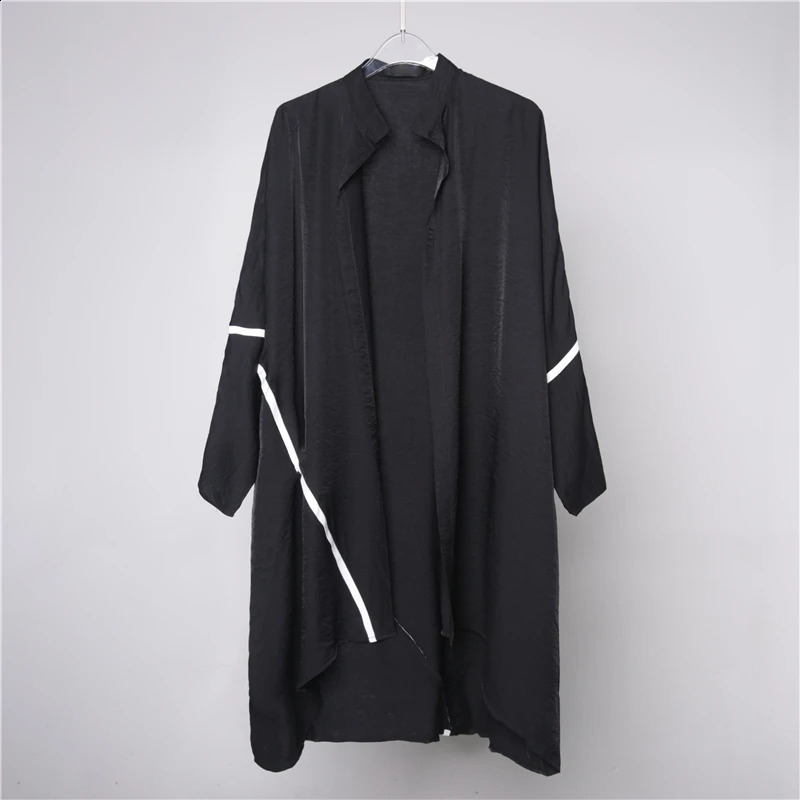 Japanese dark n Retro Stripe Ribbon Casual Jacket Loose mediumlength Trench Coat Cape Man 241220