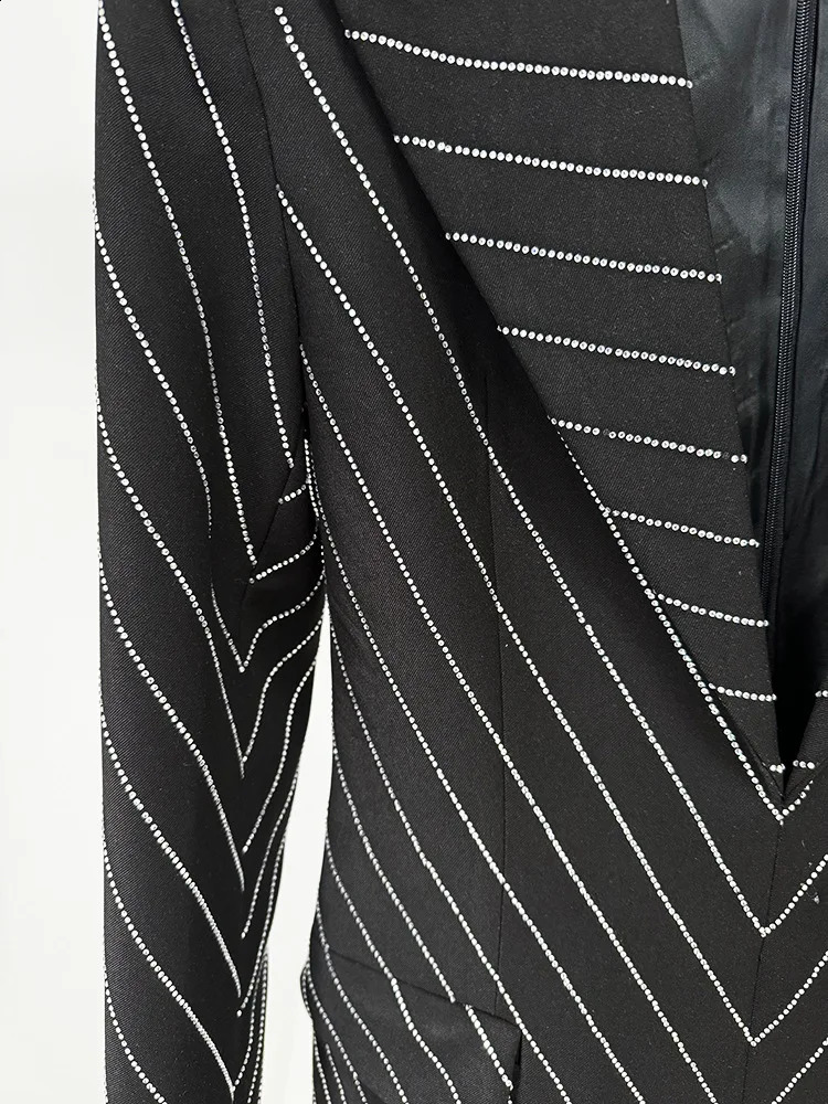 Black Diamonds Beaded Blazer Dress 2024 Fashion Womens Outfits 241228