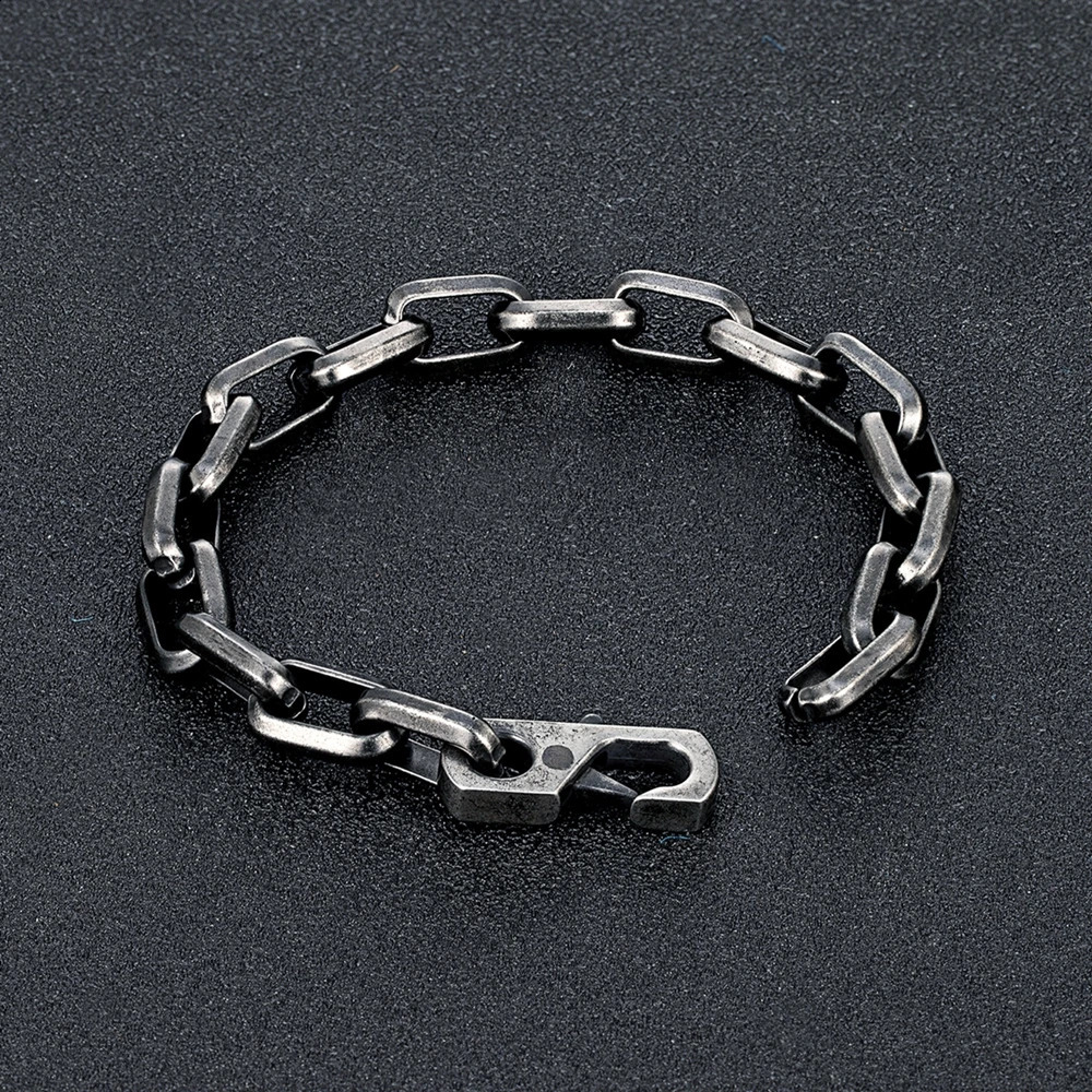 Never Fade Stainless Steel Rectangle Chain Bracelet Men Women Vintage Locomotive Motorcycle Bracelets Black Gold Color Jewelry 241223