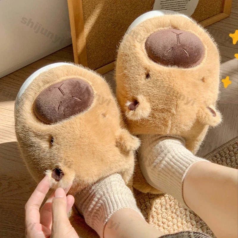Woman Cute Cartoon Fluffy Slippers Winter Warm Thick Sole Funny Antislip Soft Plush Girls Indoor Home Floor Slides 241223