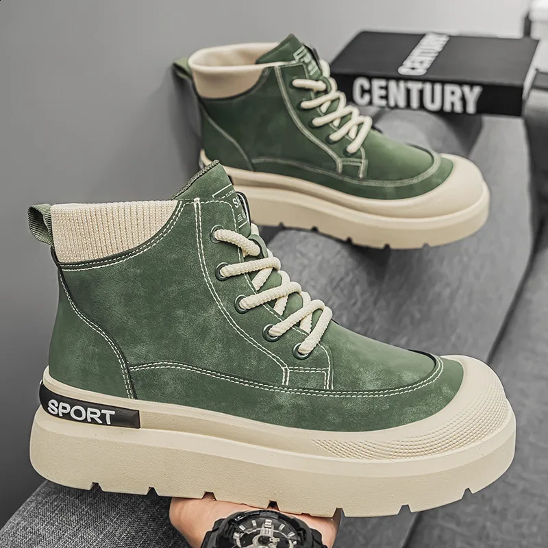 Fashion Green Canvas Shoes HighTop Platform Casual Sneaker Man Comfortable Laceup Mens Winter Boots zapatillas informale 241223