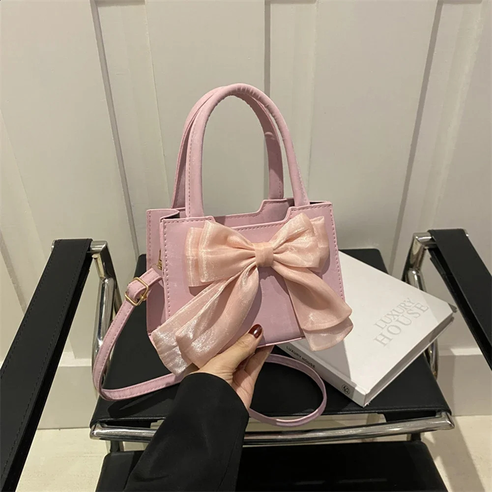 Fashion Bow Handbags Purses for Women Small Tote PU Leather Top Handle Clutch Shoulder Crossbody Bags for Women 241223