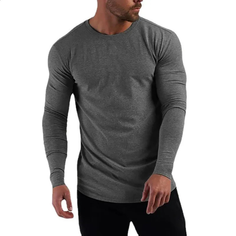 Plain Cotton Breathable Long Sleeve Clothing Gym Fitness Bodybuilding Sport Tshirts Mens Workout Casual Slim Fit Autumn Shirts 241223