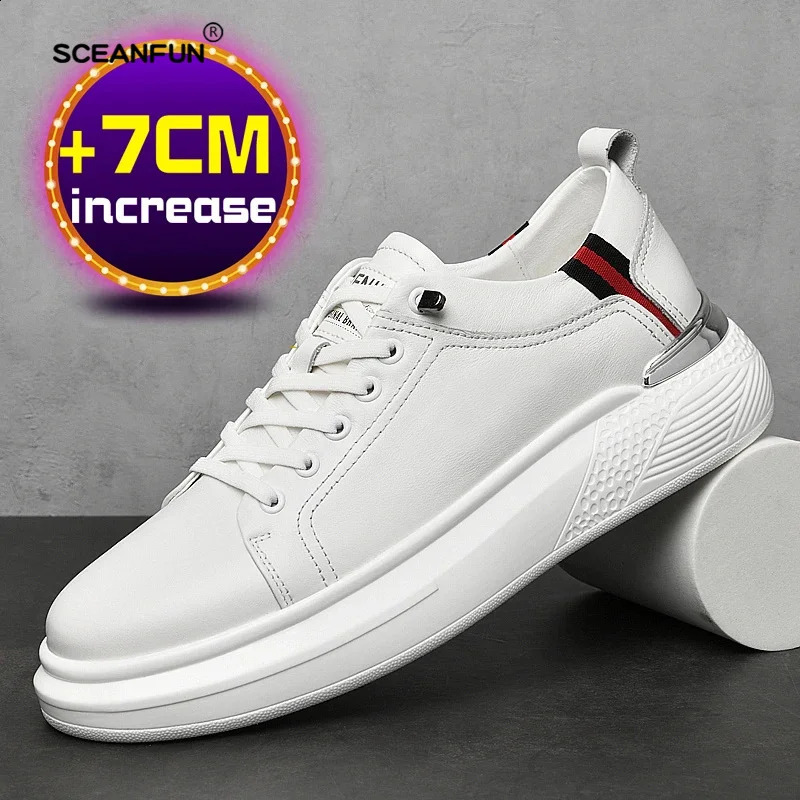 7cm height increasing men heightening casual elevator shoes man fashion lift sneakers sport genuine leather tall 241223