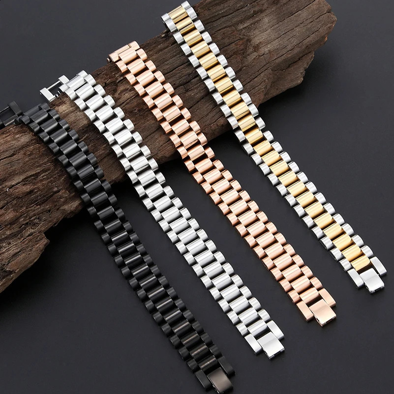 15MM 7 8 9 Stainless Steel Watch Band Link Chain Mens Bracelets For Man Gold Color Hand Bracelet Length Adjustable Wholesale 241223