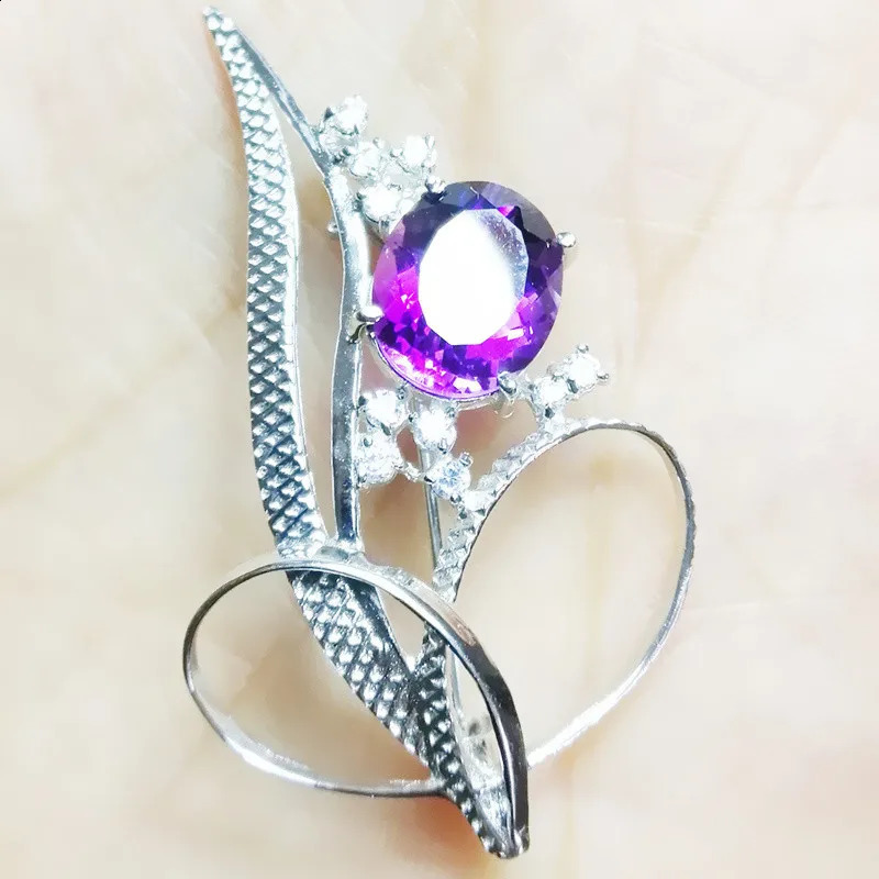 Natural real amethyst brooch pins 925 sterling silver brooch 3.2ct gemstone For men or women Fine jewelry C9021003 241227