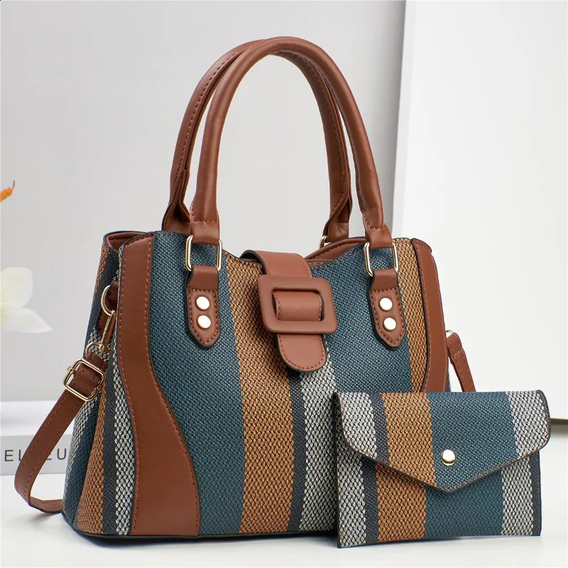 Vertical Striped Womens Bag Large Capacity Ladies Tote Highquality Purse and Handbags Crossbody Bags 241226