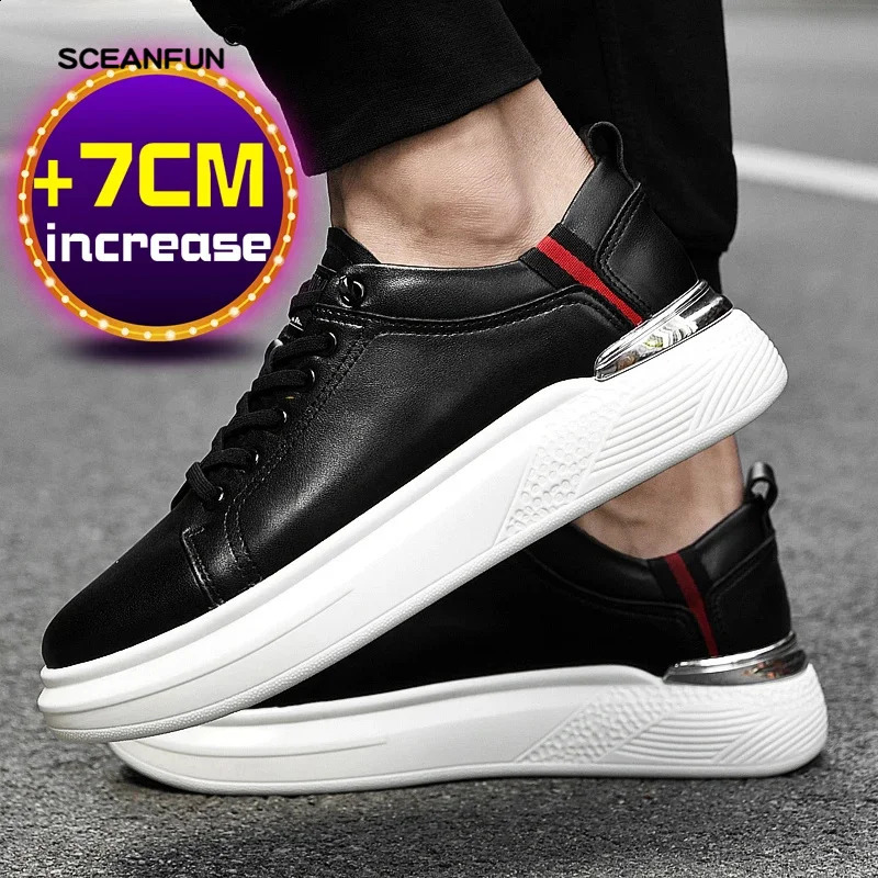7cm height increasing men heightening casual elevator shoes man fashion lift sneakers sport genuine leather tall 241223