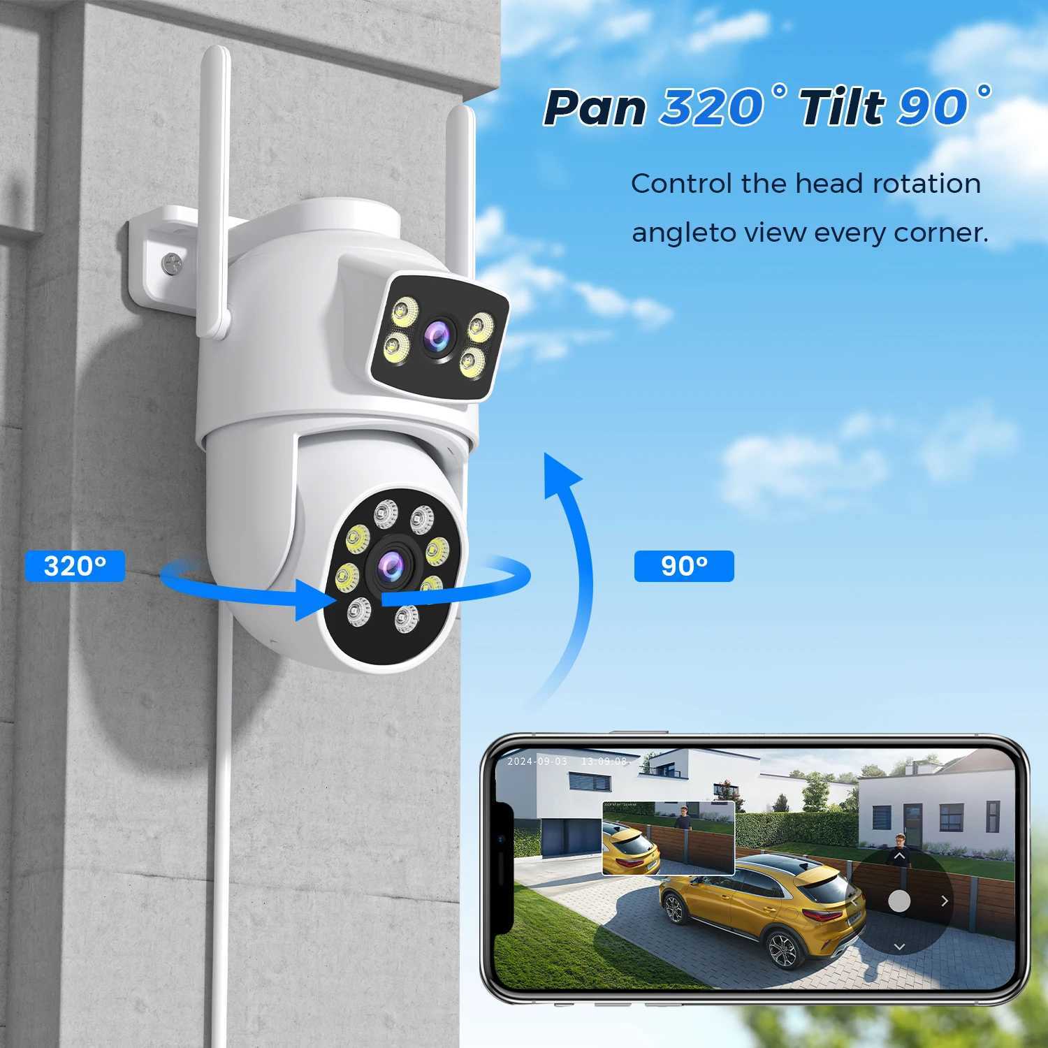 10MP 5K PTZ WiFi IP Camera Security Protection Dual Lens Sn Color Night Vision Auto Track CCTV Surveillance Camera O-KAM ProXJ241228