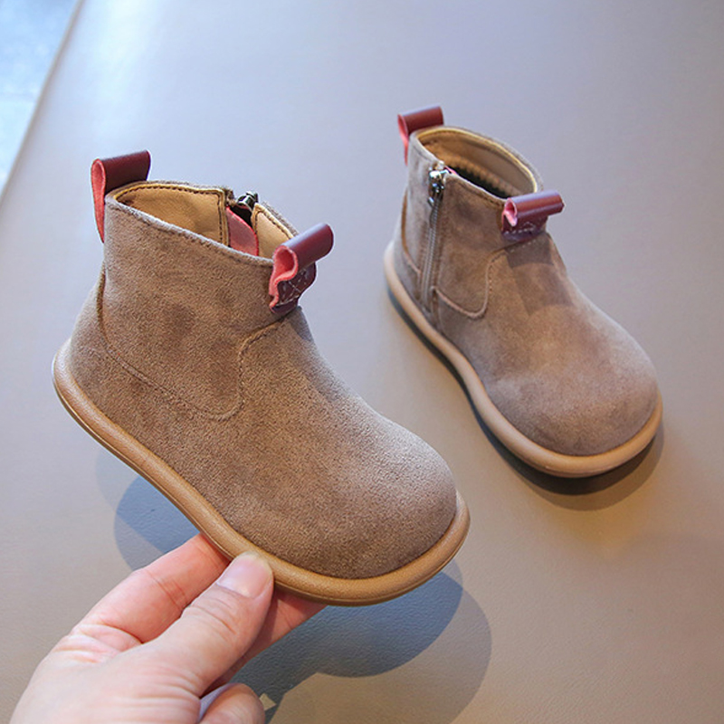 Autumn Winter Baby Boys Girls Boots Oxford Suede Children Casual Shoes Outdoor Anti-slip Toddler Shoes Plush Kids Ankle Boots Sizes US5C-US12.5C