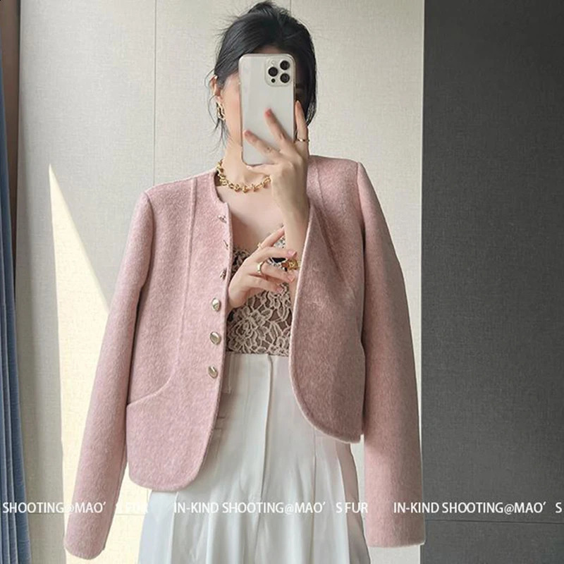 Korean Pink Tweed Jacket Women Elegant Single Breast Spring Fall Crop Outwear Fashion Loose Chic Office Lady White Harajuku Coat 241224