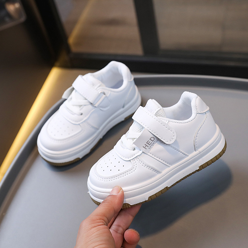 Kids Shoes Youth Sneakers PU Leather Flat Comfortable Black White Casual Sport Shoes Kidsnest Toddler Tennis Skateboard Shoes for Boy Girl Big Sizes U