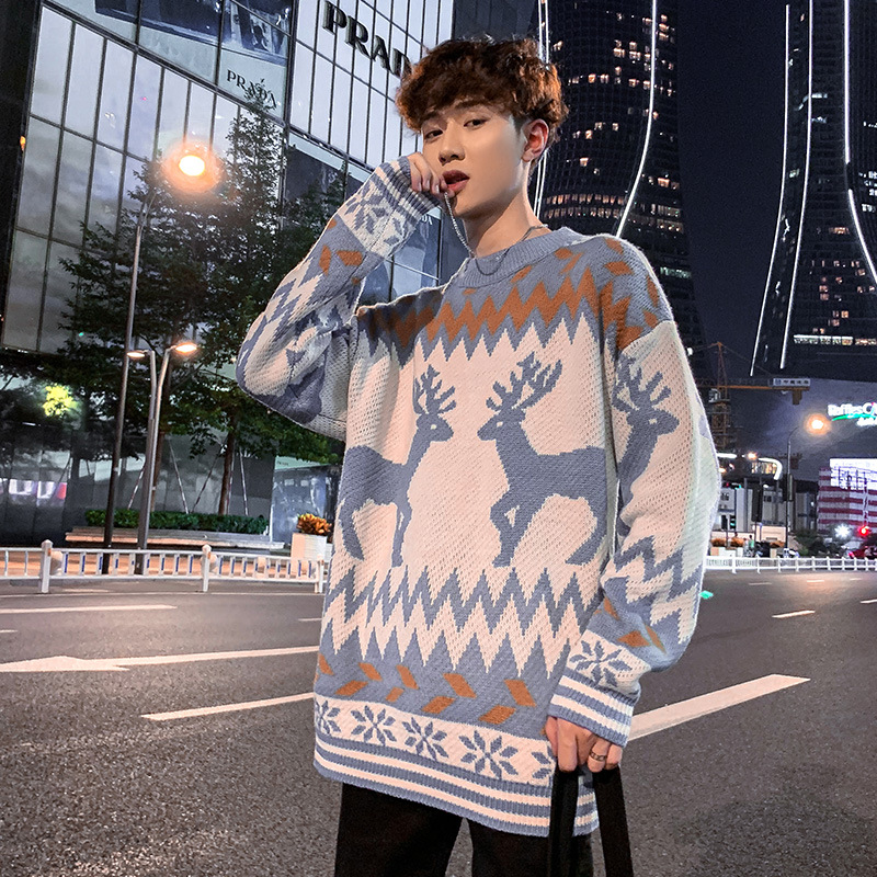 Christmas Sweater Men Autumn Turtleneck Pullover Gengar Spacious Print Patchwork Jumpers Warm Knit Oversized Ugly Sweater Unisex S251110