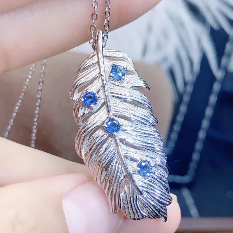 Natural real blue sapphire feather style brooch pins 925 sterling silver 0.15ct*4pcs gemstone Fine jewelry J2112133 241227