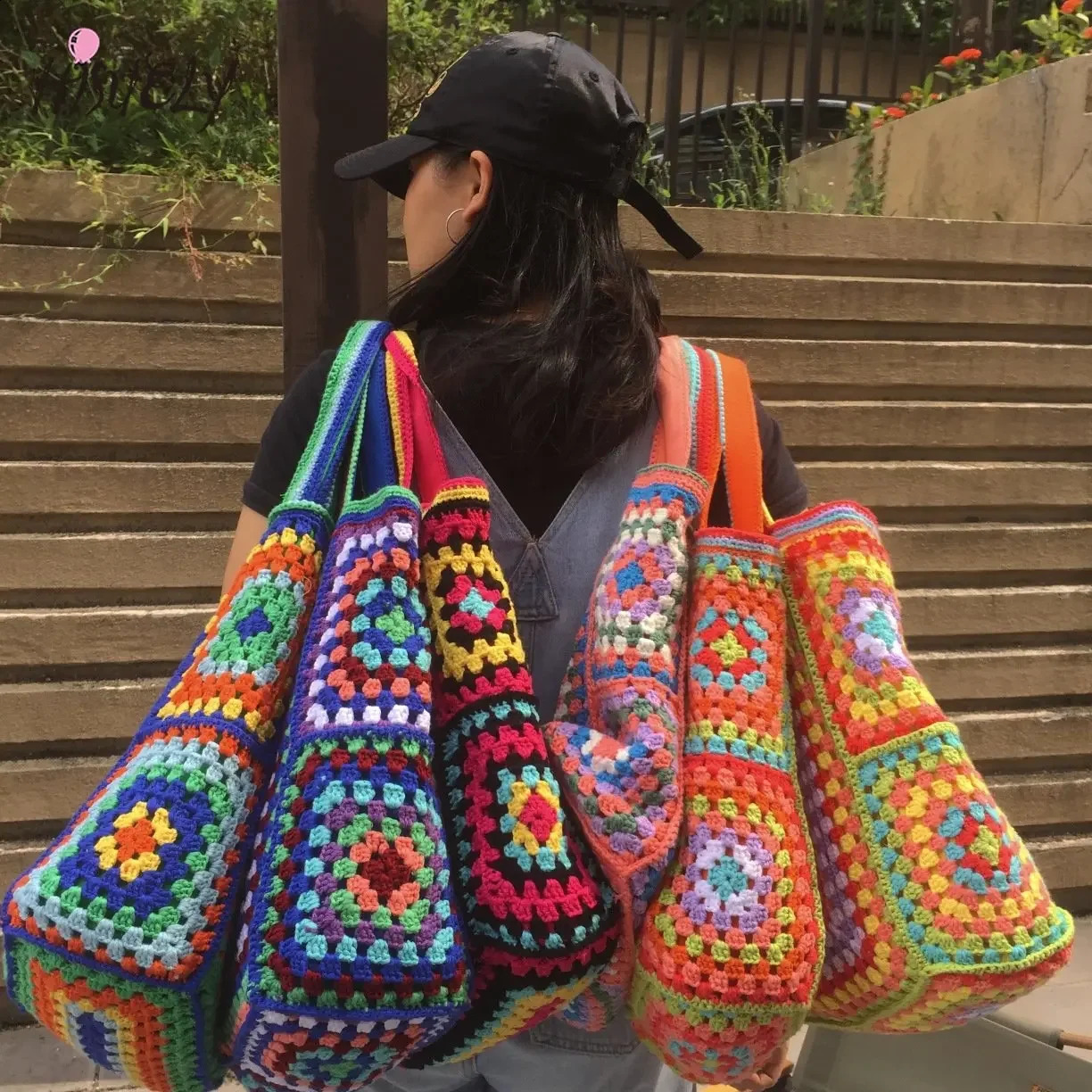 Bohemian Crochet Women Shoulder Bags Knitting Large Capacity Tote Bag Casual Lady Handbags Big Shopper Purses Summer Beach 241225