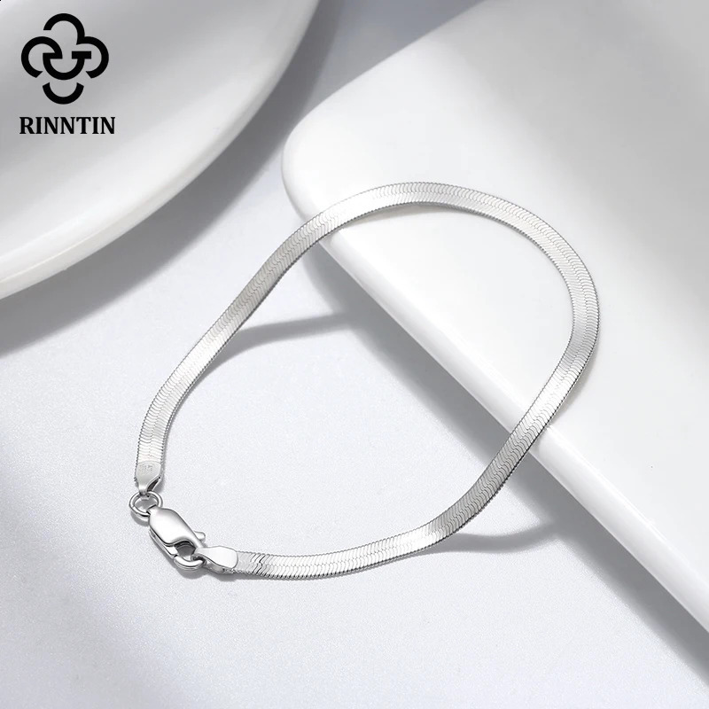 Rinntin 925 Sterling Silver Italian 3mm/4.5mm Flexible Flat Herringbone Chain Bracelet for Women Men Bangle Jewelry SB107 241228