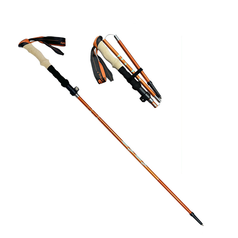Five sections straight handle external lock outdoor hiking poles retractable walking poles 6061 aluminum alloy trekking poles factory direct sale
