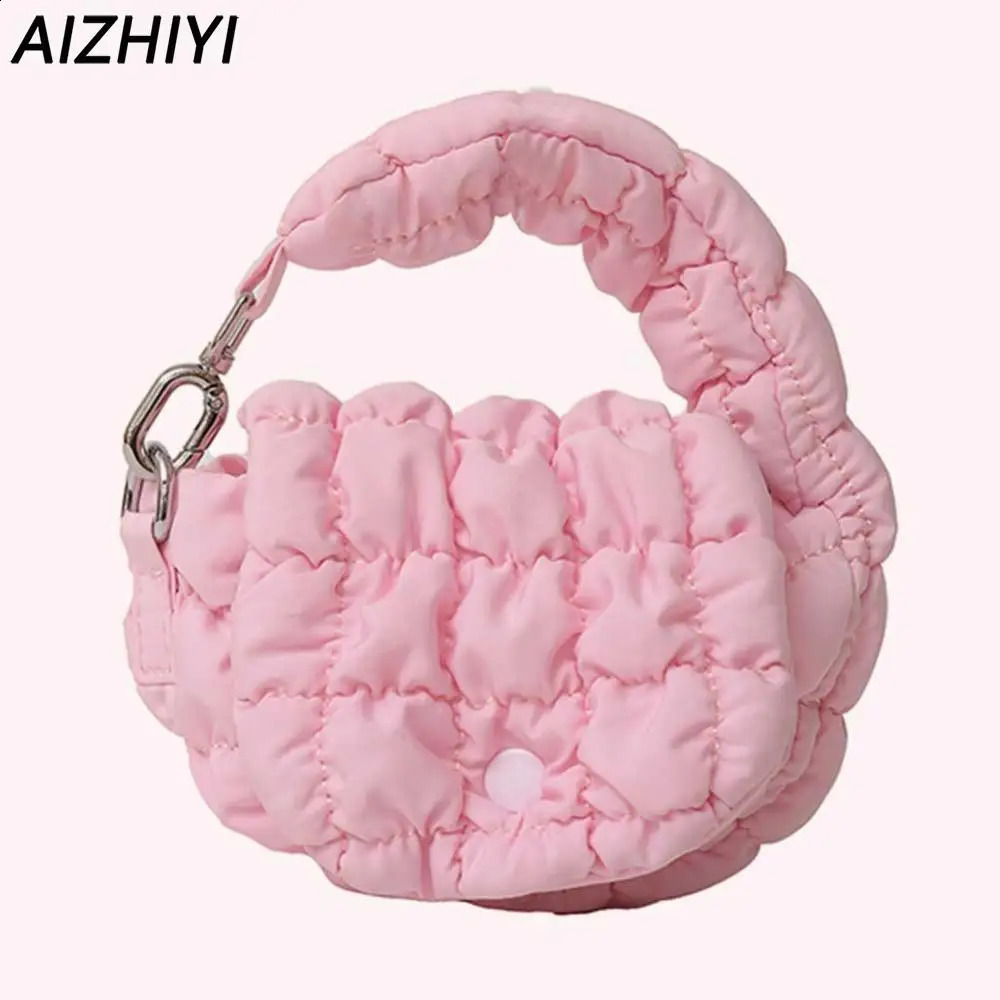 Mini Puffer Tote Bag for Women Quilted Wrist Handbag Nylon Solid Color Key Pouch Clutch Purse for Work Travel Shopping 241228