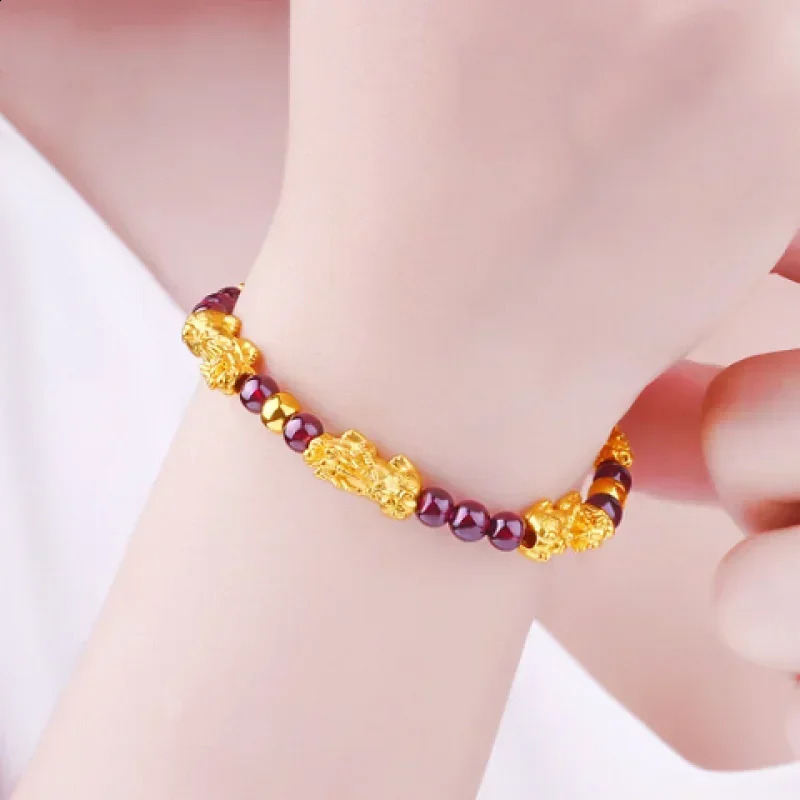Ladies High Quality 18K Gold Bracelet AU750 Lucky Pixiu Jewelry as a Gift for Friends 241227