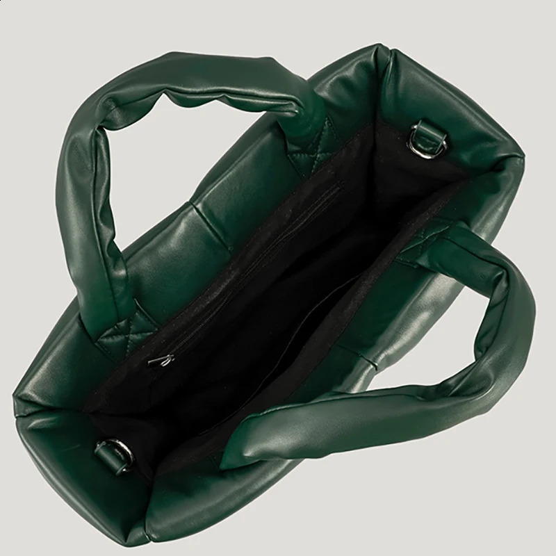 Womens Puffy Padded Tote Plaid Cotton Shoulder Bag Soft Leather Large Handbag Female Winter Solid Underarm Bags Purses Ins 241227