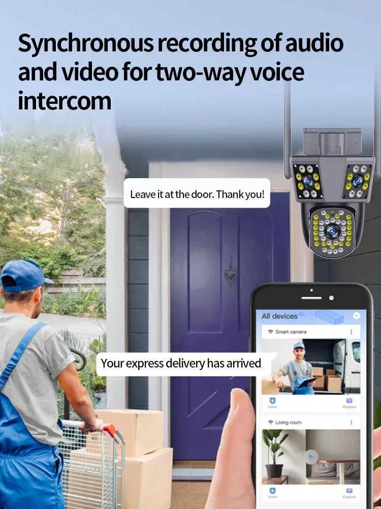 6K 12MP WiFi Camera Outdoor 10X Zoom Security CCTV Triple Lens Triple Sn Ai Track Mini Video Surveillance Camera IPC360 HomeXJ241228