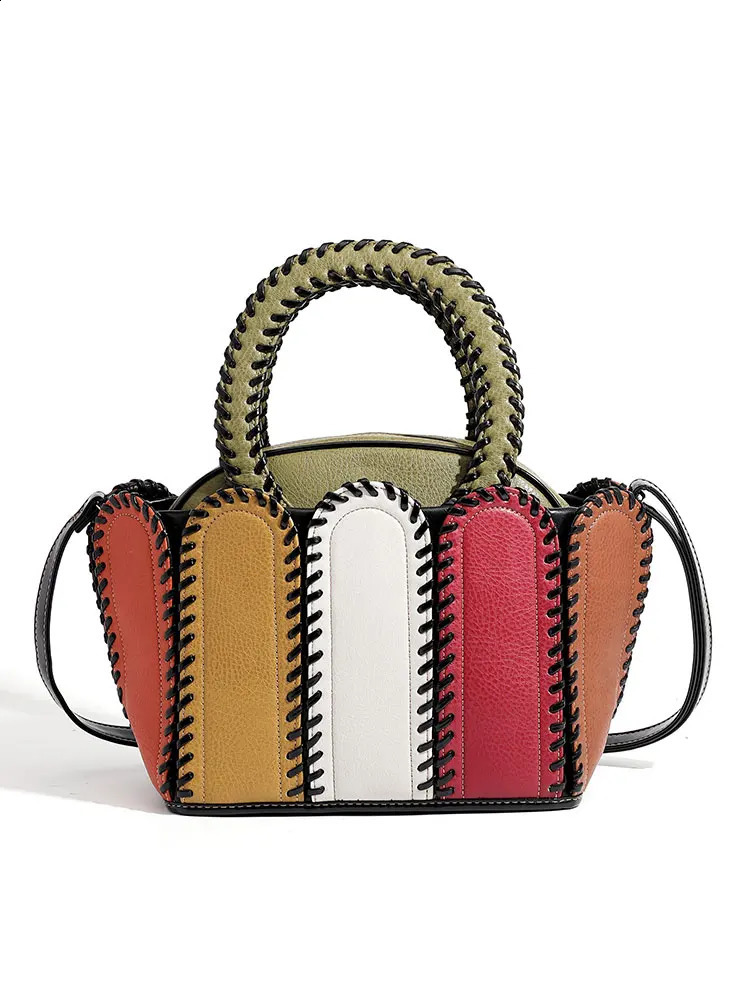 Fashion Womens Bag Women Handbags Multicolor Hand Wove Shoulder Bag High-end Leather Large Capacity Crossbody Send A Wallet 241227