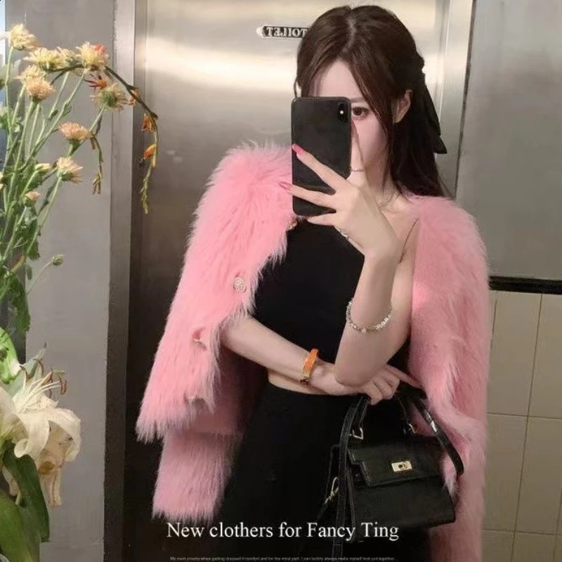 Autumn Warm Women Crop Cardigan Korean Knitted Elegant Female Casual Sweaters Fashion Mink Cashmere Soft Ladies Coats 241224