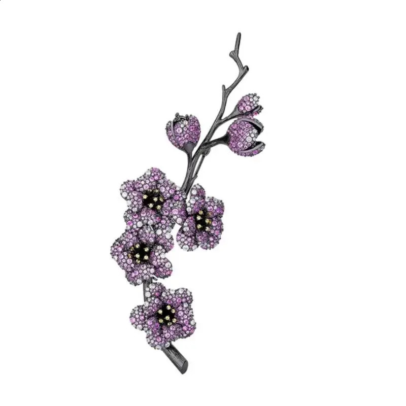 ZOCA Elegant S925 Sterling Silver Pave Zircon Plated Black Gold Plum Blossom Stylish Brooches Pins silver brooch for Women 241227