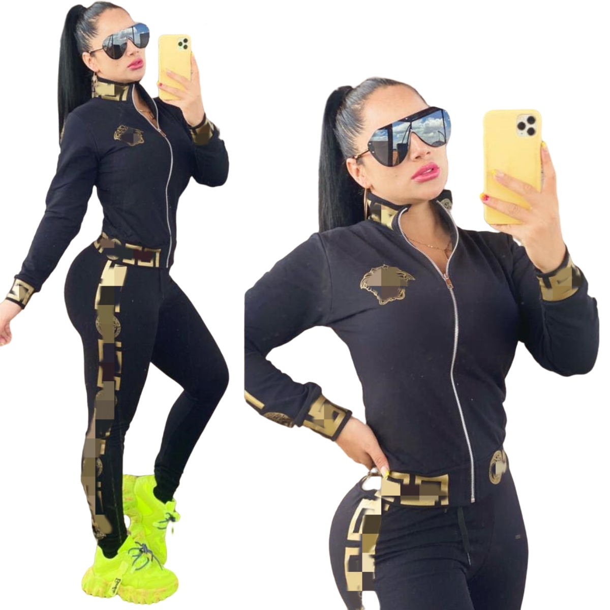 New Two Piece Pants Tracksuit Women Casual Zipper Jacket and Trouser Sets Free Ship