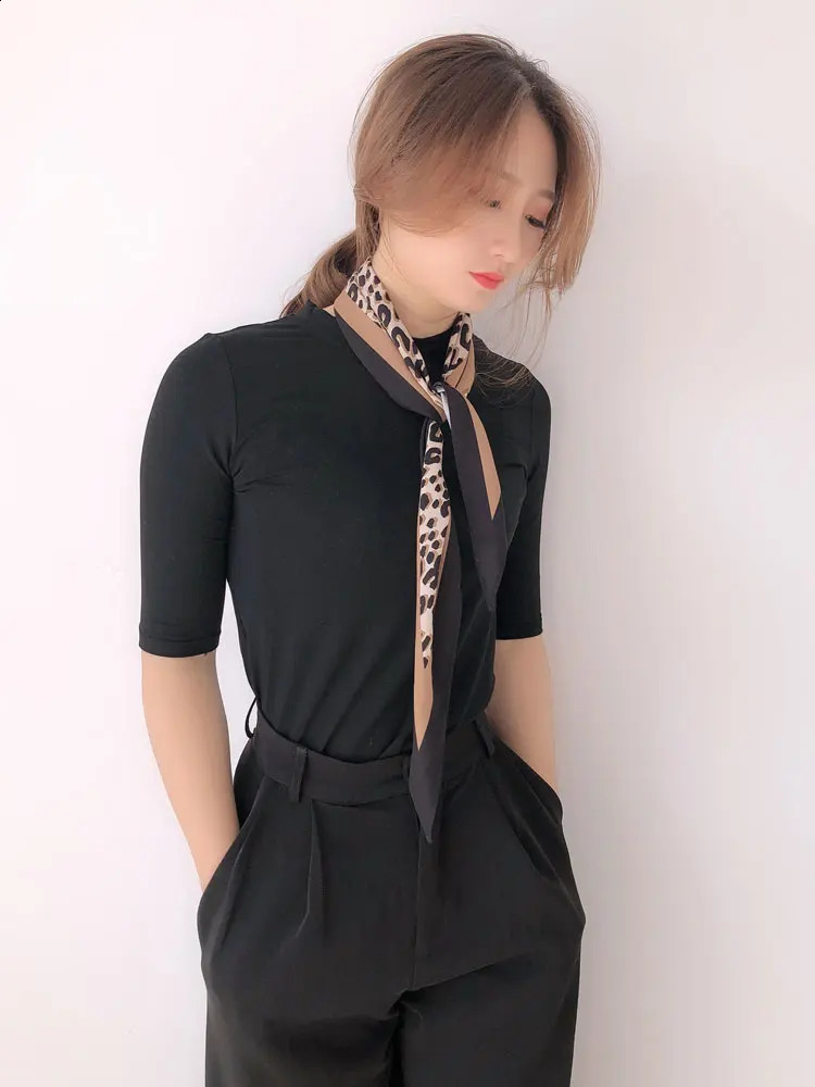 MS.FLYTIE Leopard Print Decoration All-match Small Silk Scarf Female Spring And Autumn Long Diamond-shaped Small Scarf Narrow 241228