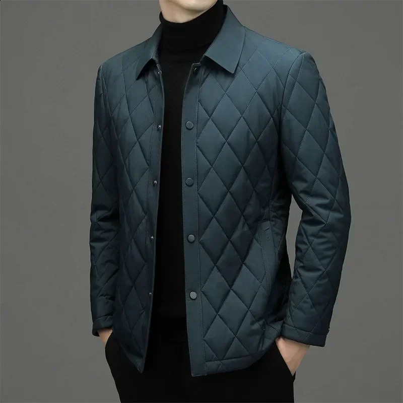 2023 Coat Men Winter Jackets Mens Clothing Business Diamond Plaid Cotton Jacket Padded Thick Casacas Para Hombre 241228