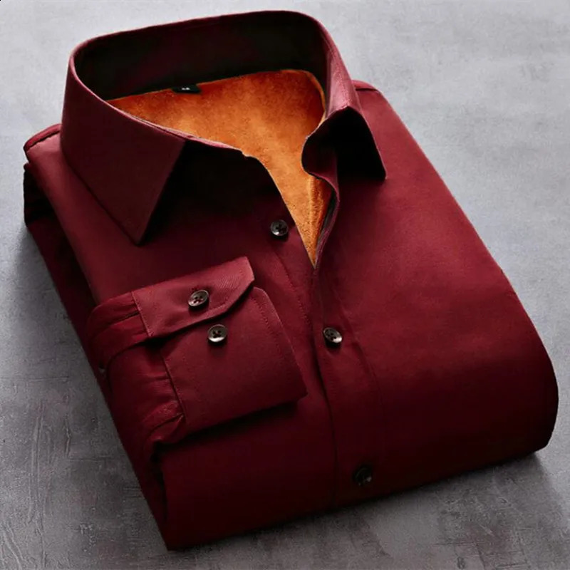 Mens Solid Fleece Warm Shirt Male Fashion Long Sleeve Business Big Size Print Plaid Thick 5XL Autumn Winter 241223