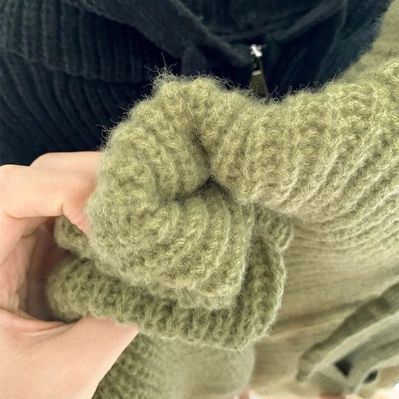 Zipper Cardigan Sweater Women Knit Fall Winter Long Sleeve Harajuku Y2K Solid Jumper Loose Lazy Warm Vintage Basic Female Hoodie 241224