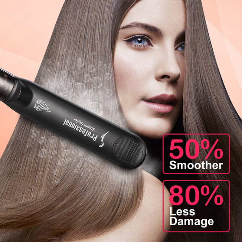 2 In 1 Professional Steam Hair Straightener Curler Fast Heating Tourmae Ceramic For Salon Vapor Flat Irons Styg Tools