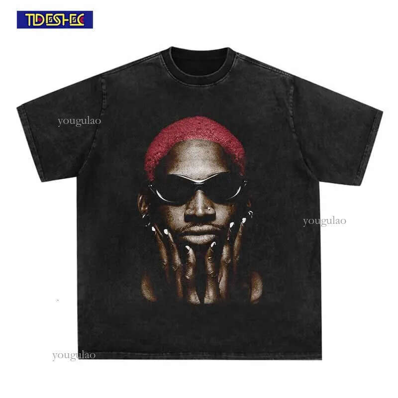 Men's TShirts Fashion Vintage Washed Short Sleeve Summer TShirt Men Hip Hop Streetwear Dennis Rodman Portrait Print T Shirt Cotton Casual Tee 230
