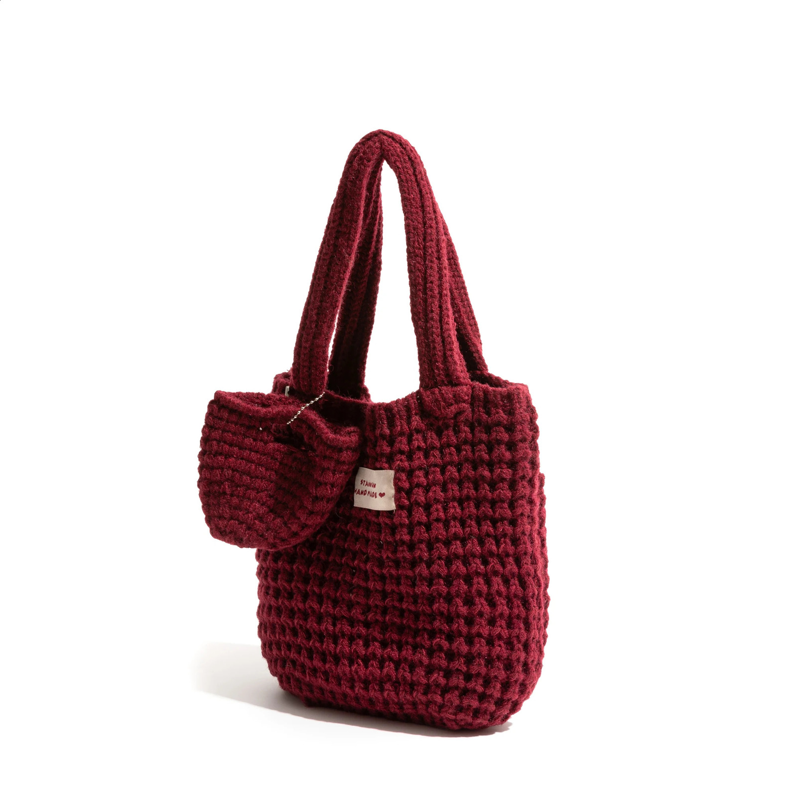 MABULA Winter Woman Knitted Tote Bag Handmade Crochet Kawaii Shoulder Cotton Fabric Woven Aesthetic Fashion Casual Handbag 241226