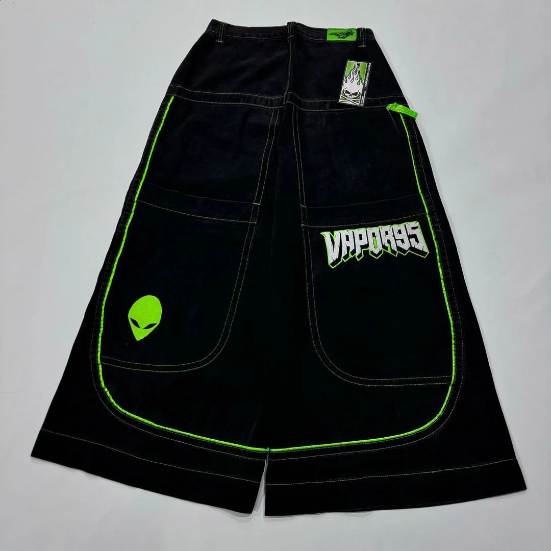 Skeleton grimace graffiti printed jeans ins washed trendy loose casual straight-leg personalized denim trousers 241224