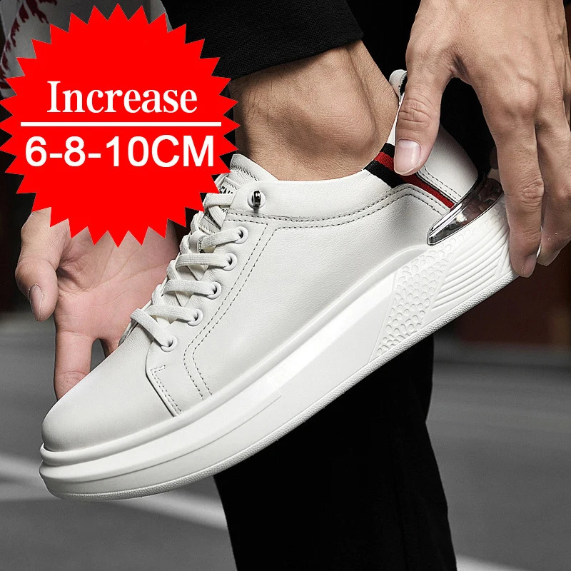 Mens Genuine Leather Sneakers Elevator Shoes Invisible Breathable Heightening 810cm Casual Fashion 241223