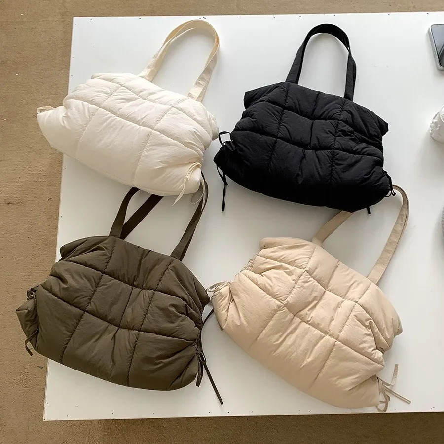 Casual Cotton Padded Shoulder Bag Plaids Quilting Women Bag Puffy Space Down Bags for Women Handbag 2025 Nylon Shopper Purse 241227