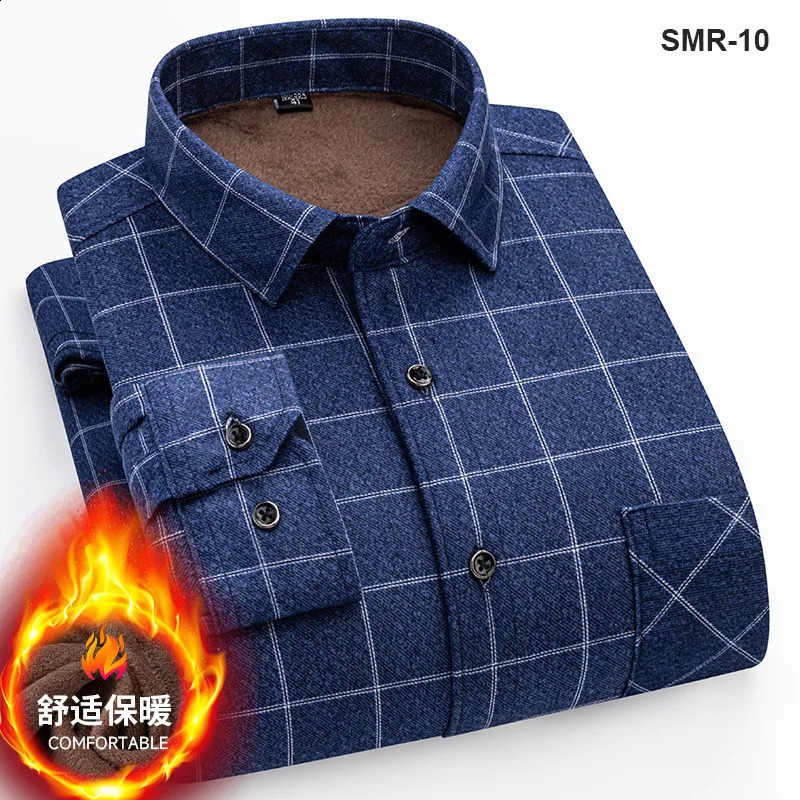 Autumn and winter double-sided velvet piled thickened mens shirt plaid warm long-sleeved shirt mens cold-proof dad outfit 241223