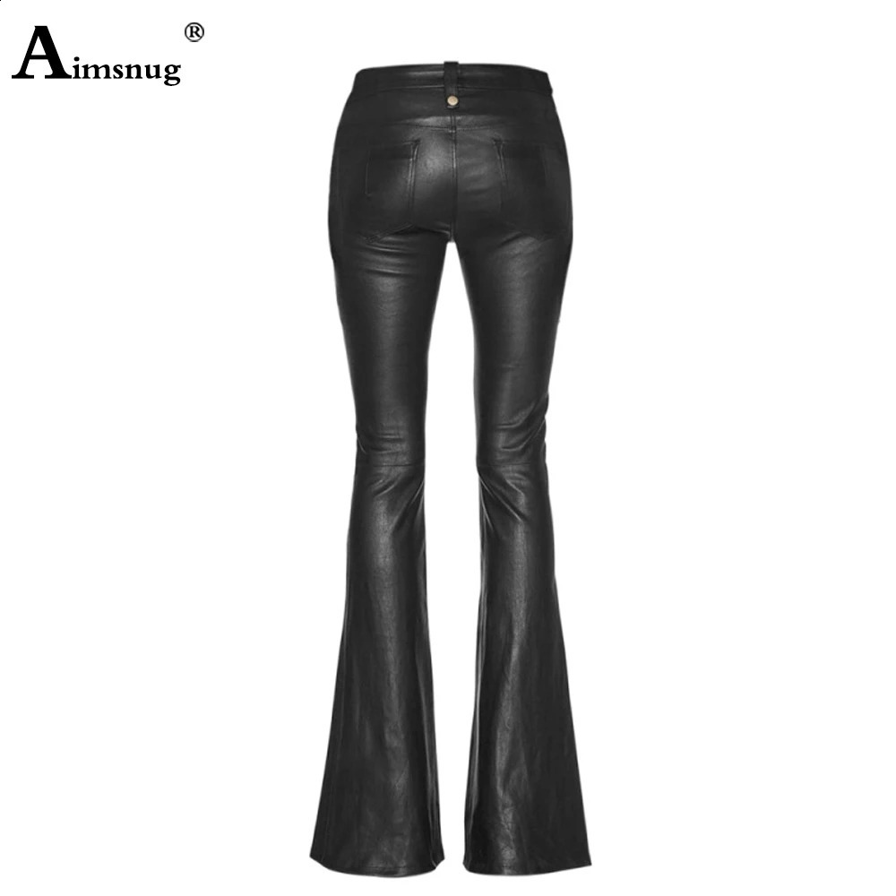 Women Fashion PU Leather Pants High Waist Female Skinny Flare Girls MultiZippers Trouser Sexy Boot Cut Faux Pant 241223